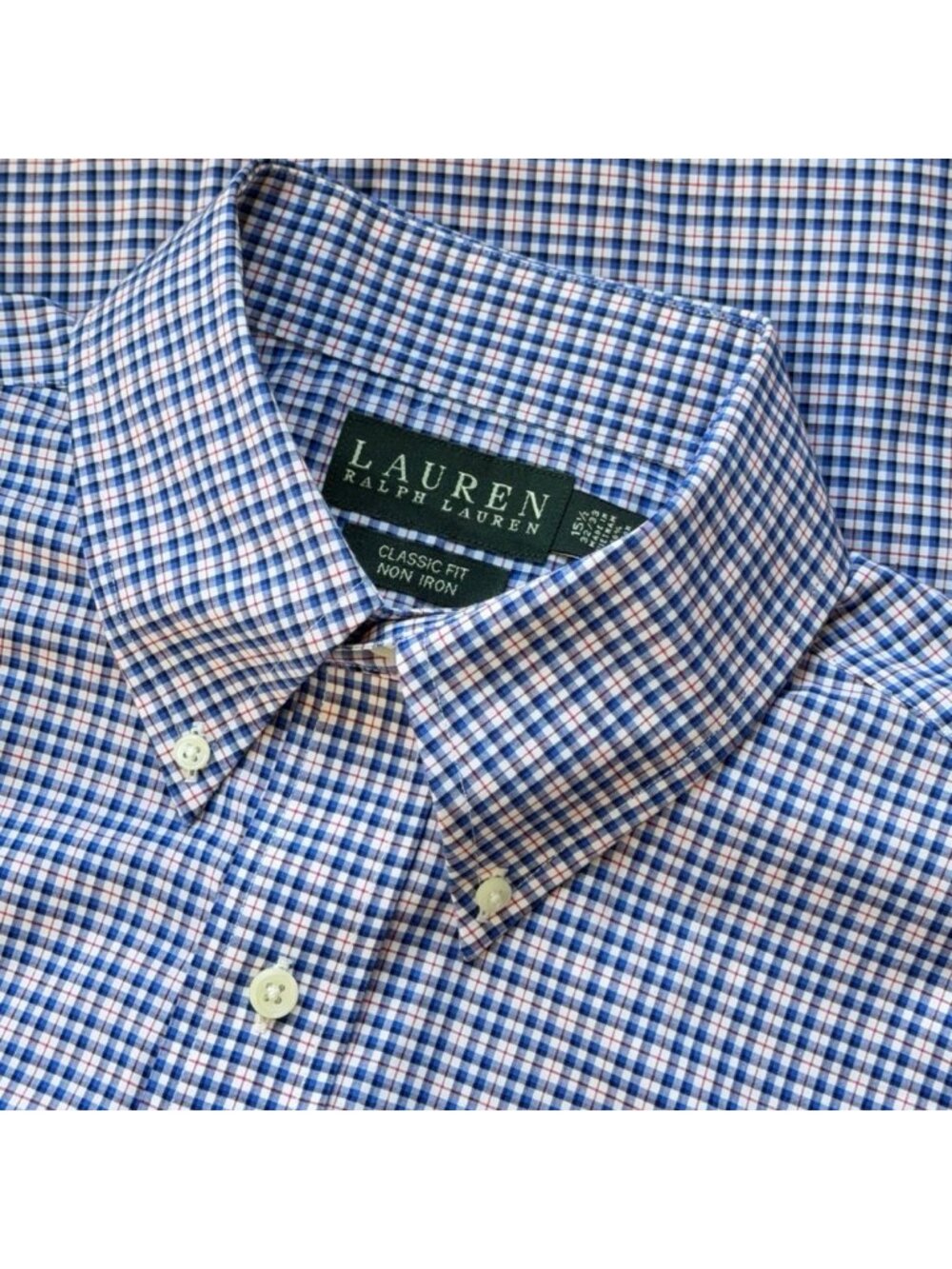 Lauren Ralph Lauren Mens Plaid Dress Shirt Size 15.5,32/33 Cotton Long Sleeve